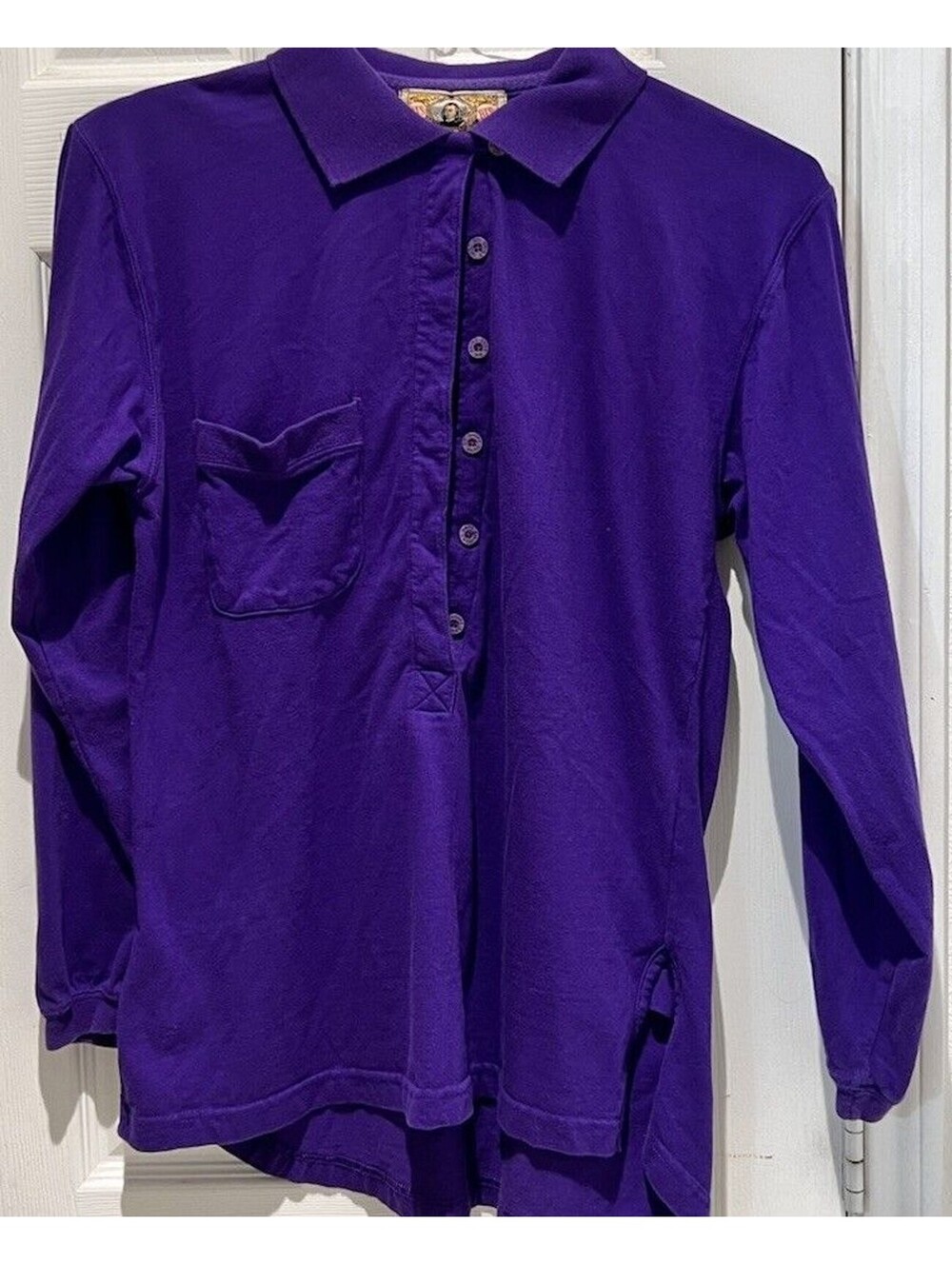 Vintage 90s Gene Ewing Bis Purple Oversized Button-Up Polo Shirt Women Size M